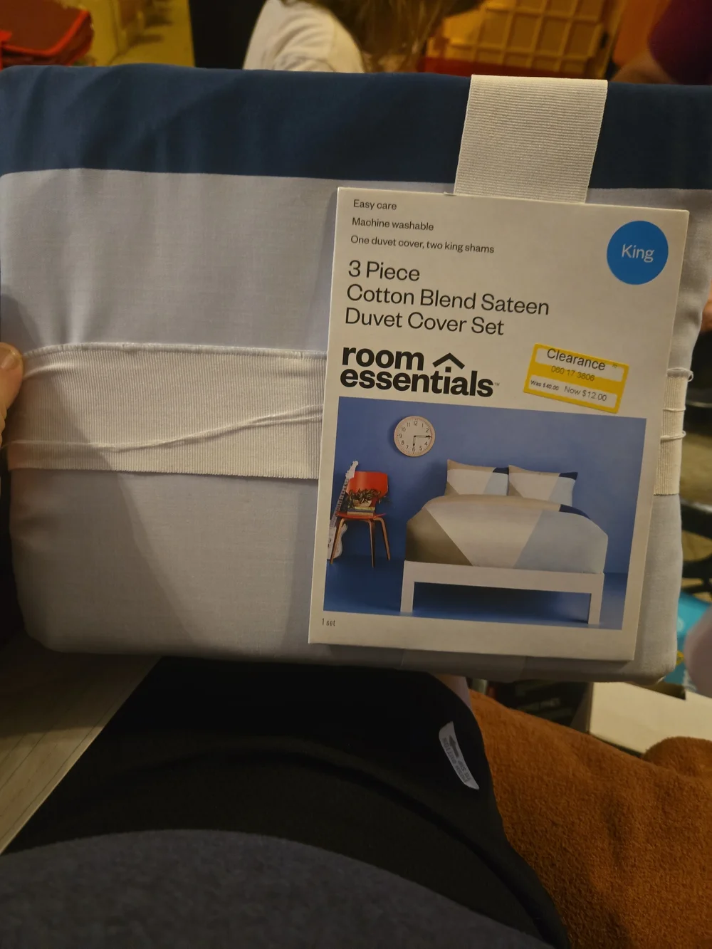 Room Essentials Blue and White Stripe Cotton-Blend Duvet Cover #403